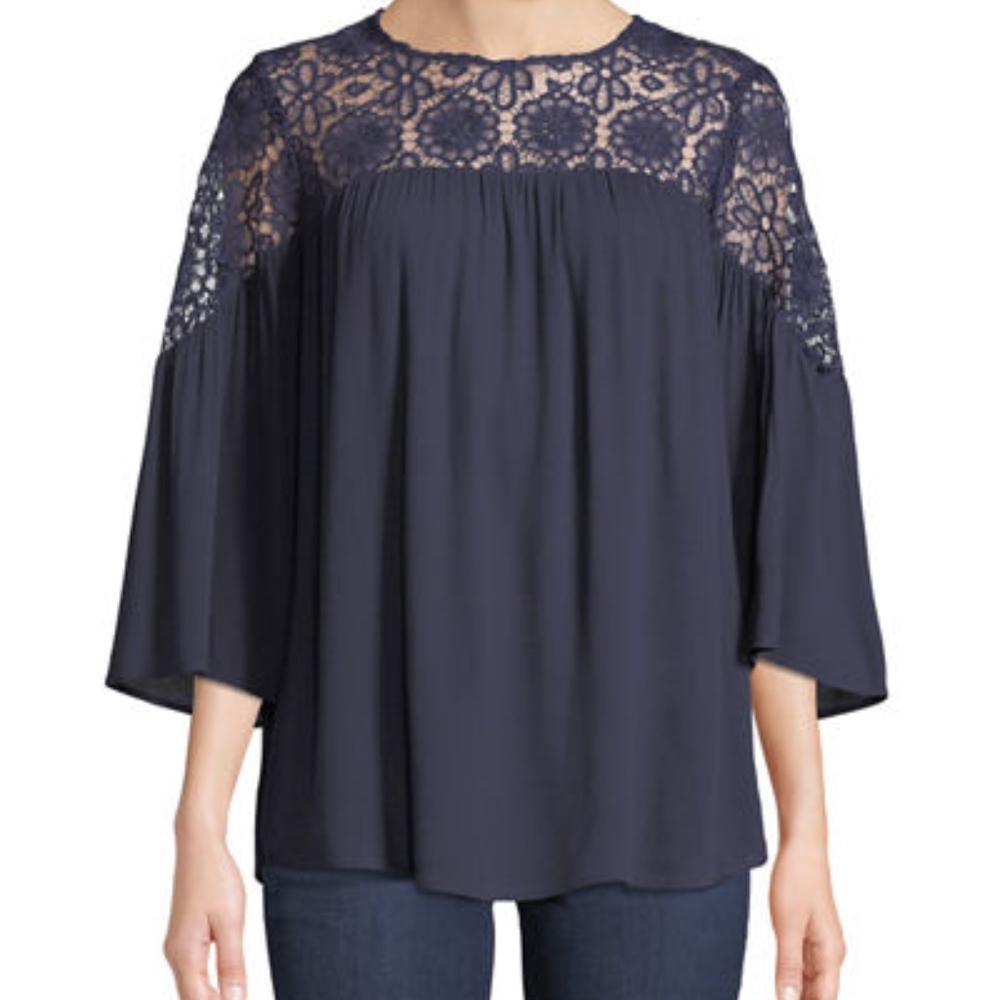 NWT - Neiman Marcus navy Lace - Yoke Blouse